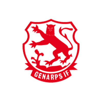 Das rote Vereinslogo von Genarps IF unter dem Sponsoring-Bereich der GLF Group.