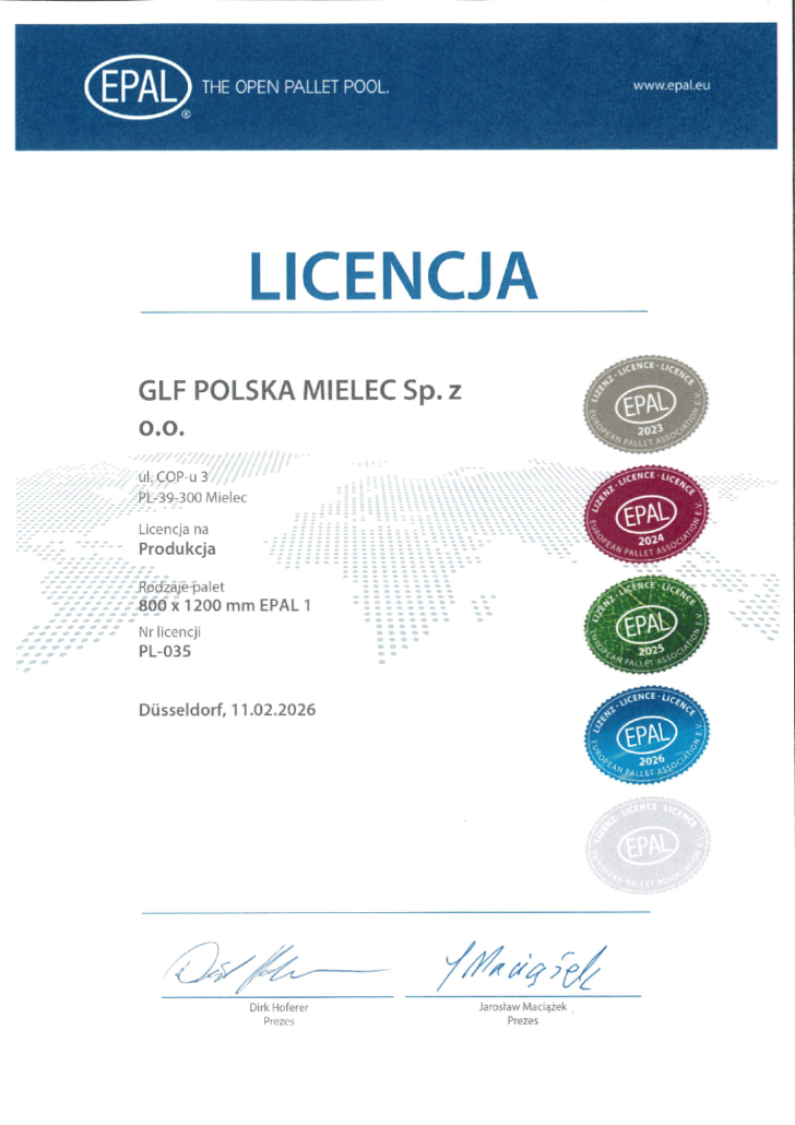 EPAL pallet production licence for GLF Polska, Mielec